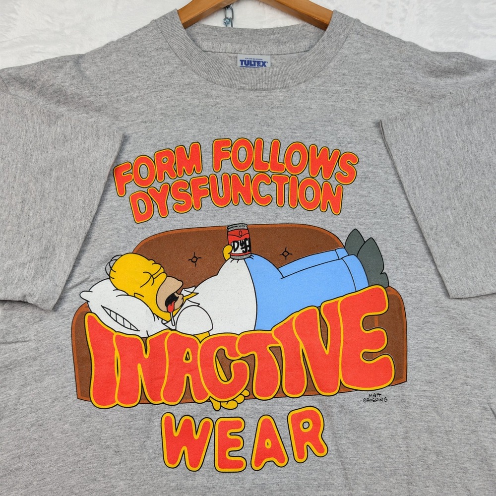 NWT VTG Tultex T-Shirt Mens XL Gray The Simpsons Homer Inactive Wear Cartoon 90s